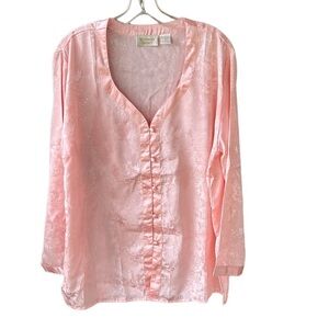 Victoria’s Secret Gold Label Asian Inspired Embosed Satin Blouse M Like New Pink